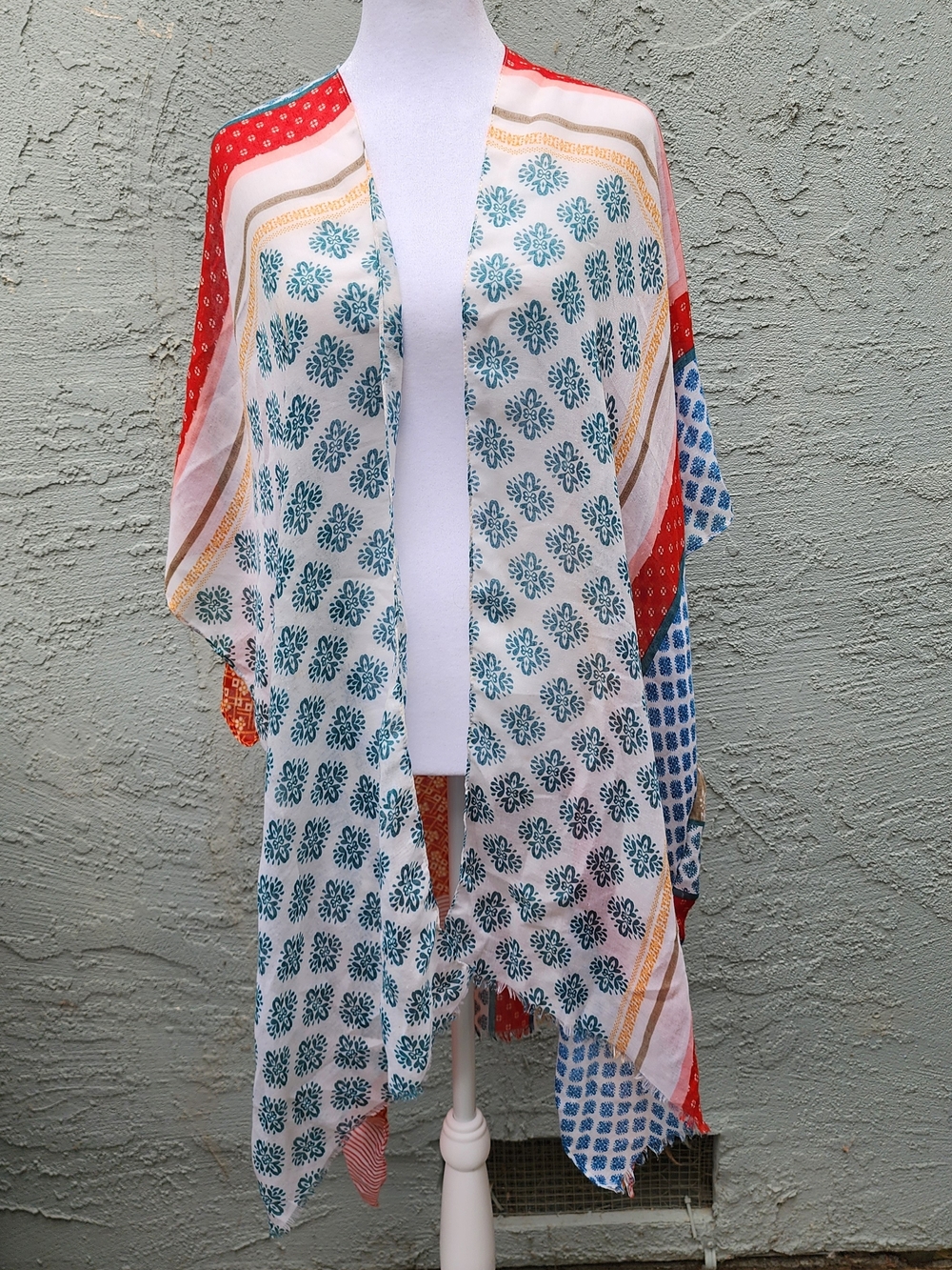Boho Floral Medallion Patchwork Open Front Kimono Cardigan Wrap [OS]